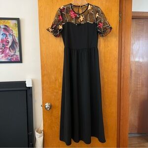 SHEIN Black Maxi Dress with Floral Embroidery Size 4